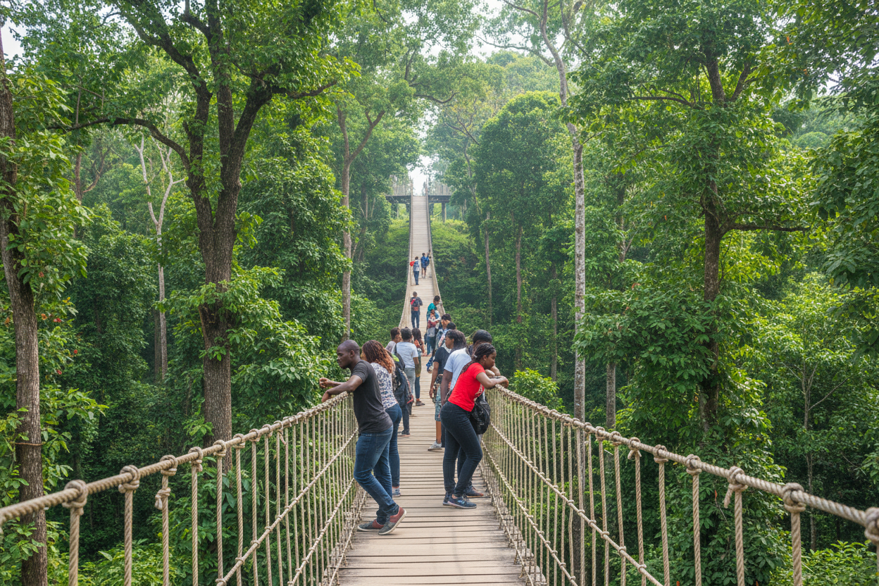 add people walking on the canopy