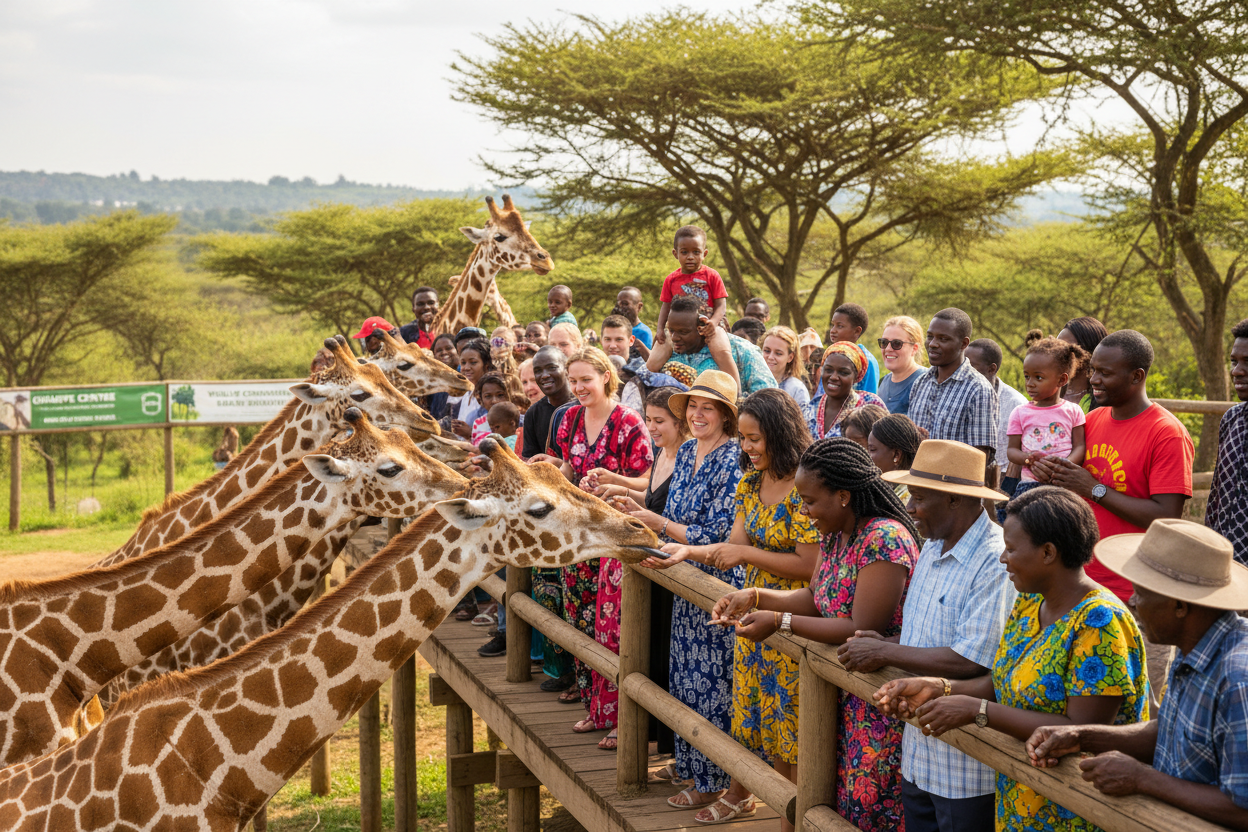 Giraffe Centre visit with diverse people